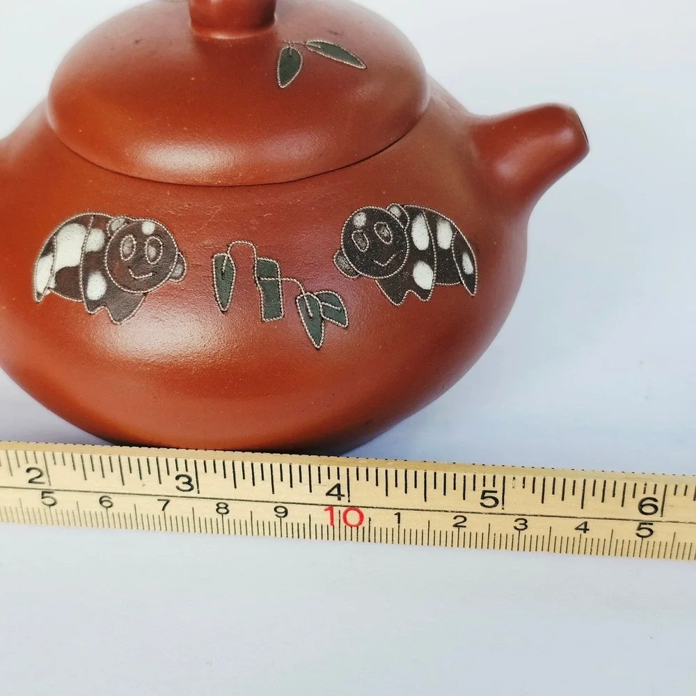 Vintage Yixing Zisha Clay Teapot Panda Bamboo Wire Inlay Chinese Tea Pot